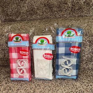 3 Plastic Tablecloths with Flannelbacks plus Tablecloth Clips